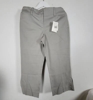Cabi Women Mid-Rise Mid-Leg Cropped Pants Sz 10 Gray Linen Blend Stretch 491 New - Image 1 of 4
