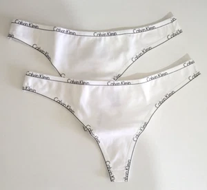 Calvin Klein Women 2 -pack Thong Medium Rise Logo Waistband White Size Medium - Picture 1 of 7