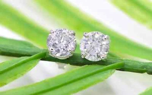 1.83Ct Round Natural Diamond Stud Earrings | 14K White Gold | Screwback - Picture 1 of 3