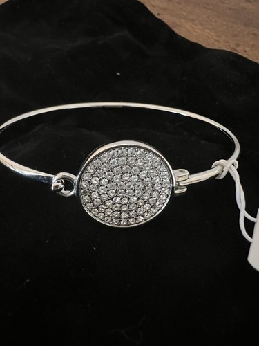 Michael Kors MK Bracciale Acciaio Inox Argento Cristalli Disco Pavimentazione