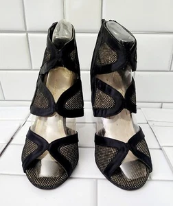 Caparros Ladies Black Satin Fabric Open Toe Shimmering Bootie Heel Rear Zip 4in - Picture 1 of 15