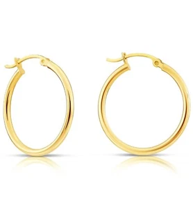 14K Real Solid Yellow Gold Shiny Polished Round Creole Hoops Earrings All Sizes - Picture 1 of 27