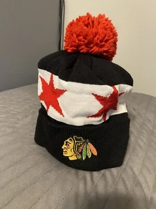 Chicago Blackhawks Reebok 16 NHL Stadium Series Team Pom Knit Hockey Beanie Hat - Picture 1 of 4