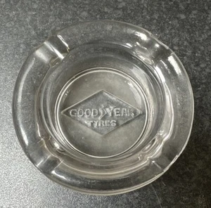 VINTAGE NOVELTY GOOD YEAR TYRES FROSTED REPLACEMENT PRESSED GLASS ASHTRAY INSERT - Picture 1 of 9
