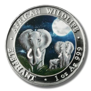 2014 SOMALI ELEPHANT Rare COLORIZED African Wildlife 1oz Silver Coin ~ PRISTINE - Picture 1 of 2