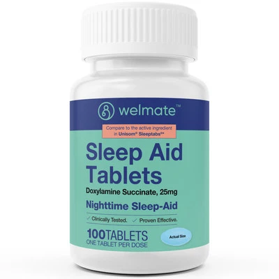 WELMATE Sleep Aid, Doxylamine Succinate 25mg, 100 Ct Exp 05/26 (Generic Unisom) - Image 1 of 4