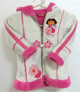 Dora the Explorer Off White & Pink Hooded Long Jacket ~ 1 Size Only ~ 3A - Picture 1 of 5
