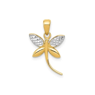 14k Yellow Rhodium Dragonfly Pendant Textured Two-Tone Nature Charm for Women Foto 1 de 4