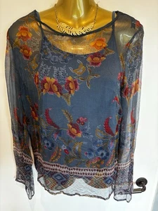 Stunning 100% Wild Silk JAVIER SIMORRA, Barcelona flower Blouse/top With Cami - Picture 1 of 8