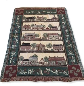 Vintage Bob Timberlake Fransen Überwurf Decke gewebt Salem Town Wandteppich 48 x 67 NEU! - Bild 1 von 7