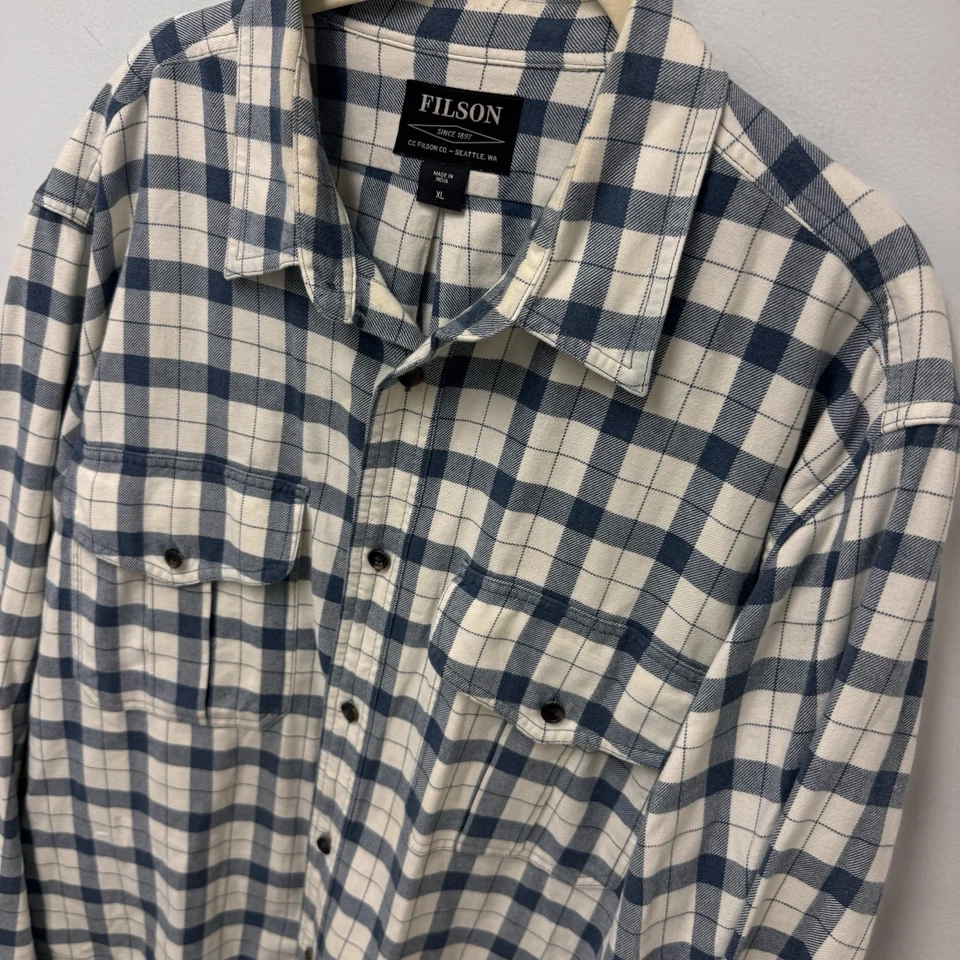 Filson Alaskan Guide Men’s Flannel Shirt XL Cream & Blue Plaid (msrp $145) - Image 1 of 4