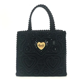 DOLCE&GABBANA Heart plate Bag Lace Hand Bag cotton Black - Picture 1 of 9