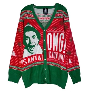 ELF Mens Ugly Christmas Cardigan Sweater XL OMG Santa I Know Him - Picture 1 of 7