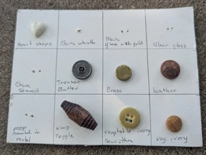 Card of 7 Antique & Vintage Rare Collectors Buttons Various Themes & Materials - Picture 1 of 9