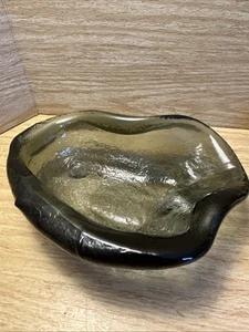 Vintage Blenko Free-form Green Dish/Ashtray Heavyweight Textured Bowl Oblong - Picture 1 of 7