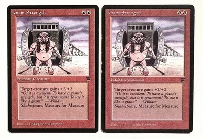 MISPRINT ALERT: Shifted print layer 2x Giant Strength Legends Magic MTG - Image 1 of 3
