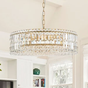 Modern Round Crystal Chandelier 8-Light Crystal Pendant Light For Living Room UK - Picture 1 of 15