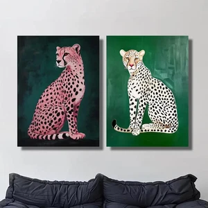 Arte de pared con diseño de leopardo manchado rosa y blanco 2 piezas lienzo sin marco - Imagen 1 de 6