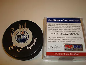 Bill Ranford Signed Edmonton Oilers Hockey Puck PSA/DNA COA 1990 Conn Smythe a - Picture 1 of 3