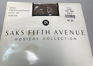 SAKS FIFTH AVENUE HOSIERY Pale Taupe Classic Sheer Panty Top Demi Toe PANTYHOSE - Picture 1 of 4