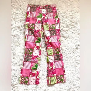 Lilly Pulitzer patchwork pants pink green floral Y2K retro girls size 14/ XL - Picture 1 of 8
