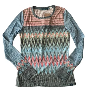 Prana Womens Top Size XXS Blue Chevron Stripe Lottie Organic Cotton NWT Yoga - Picture 1 of 13