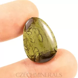 3,44 g MOLDAVITE originale tektite raro caboshon fatto a mano + CERTIFICATO #CM1935 - Foto 1 di 6