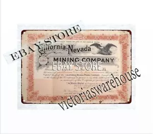 1903 California-Nevada Mining Company Certificado de Acciones Metal Estaño letrero - Imagen 1 de 4
