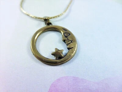 月亮和星星开放式黄铜吊坠小饰品项链金色链复古 1980 — 第 1/4 张图片