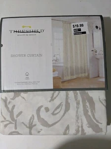 Threshold Fabric Shower Curtain Gray Floral Fringed 72" X 72" NEW - Picture 1 of 6