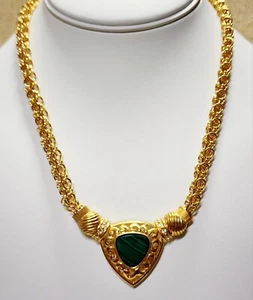 CAMROSE & KROSS JBK Vintage Green Malachite Gold Tone Necklace Bracelet B376 - Picture 1 of 10