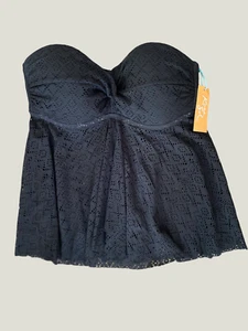 Kona Sol Black Lace Strapless SwimSuit Tankini Top Tropical Beach Resort Sz S - Picture 1 of 5
