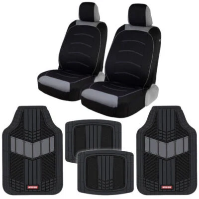 Fundas de asiento de coche de cuero carbón y neopreno de 2 tonos + alfombrillas de goma Foto 1 de 4