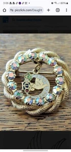 Vintage 2 Daughters Of Rebekah Circle Pins Peace Dove Mason Aurora Borealis - Picture 1 of 7