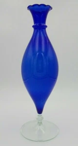 Beautiful Vintage Mid-Century European Deep Blue Hand Blown Art Glass Vase - Picture 1 of 10