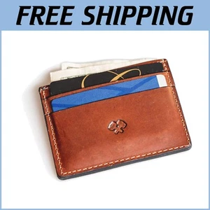 Slim Minimalist Full-Grain Leather Wallet - 5 Card Slots for Style & Function - Picture 1 of 7