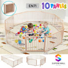 Kidbot Wooden Kids Baby Playpen Foldable Fence Activity Centre Outdoor Playard