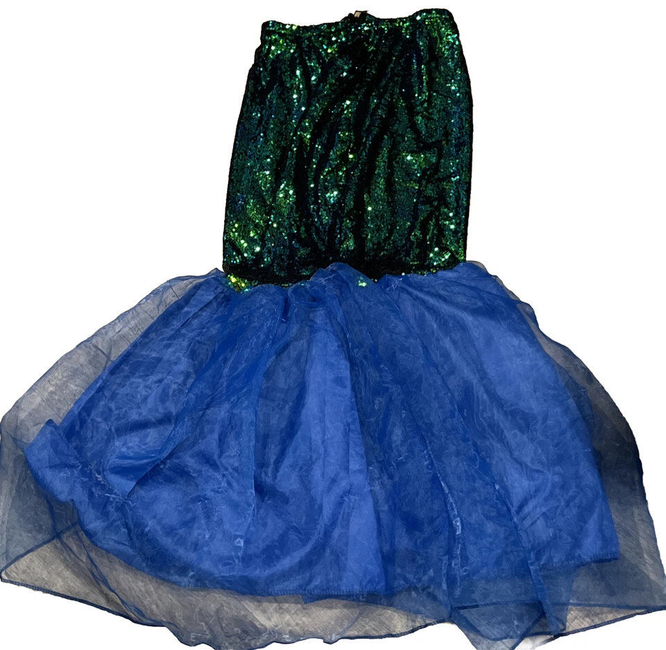 Mermaid SKIRT Tail Green Party  Sequined Zip up Sequins Puffy Tule Ariel Large L - Image 1 of 4
