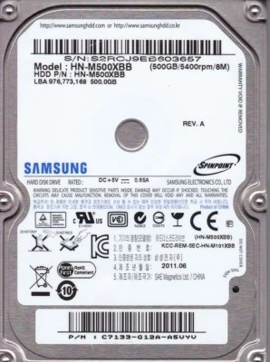 HN-M500XBB pn: HN-M500XBB s/n: S2R -G12A-A5VY JUN /2011 USB 2.0 500GB SAMSUNG - Image 1 of 3