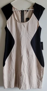 EXPRESS Womens Size 12 Full Zip Back Fitted Dress Black and Beige Sleeveless NEW - Picture 1 of 5
