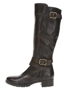 AGL Women's Brown Leather Knee High buckle Boots Size 39.5 - Picture 1 of 6