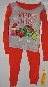 SHOPKINS SANTA'S FAVS 2 PCS GIRLS PJS PAJAMA SET TOP AND BOTTOM RED GREY 4 NEW - Picture 1 of 3