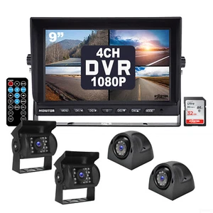 9" DVR QUAD Monitor 4CH Realtime Recording Reversing CCD Camera 32GB For Truck - Picture 1 of 12