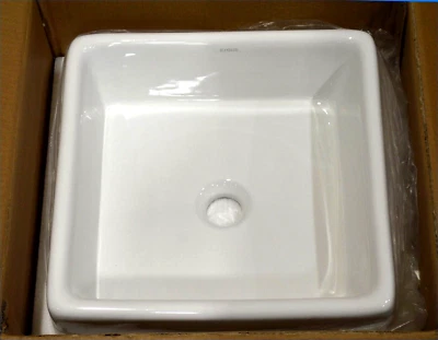 Fregadero de baño Kraus KCV-120 blanco 15" cuadrado de cerámica - solo Foto 1 de 4