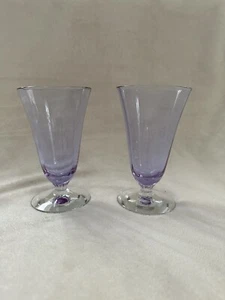 2 HTF Fostoria Wisteria Lavender Optic Footed Glasses Glow Like Crazy! - Picture 1 of 4