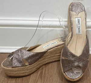 JIMMY CHOO Multicolor Brillo Alpargata Plataforma Cuña Sandalias Zapatos ¡NUEVO! - Imagen 1 de 11
