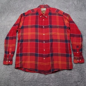 Barbour Flannel Shirt Mens XL Tailored Fit Red Plaid 100% Cotton Button Down - Picture 1 of 17