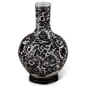 US Seller - Black and White Imperial Chinese Dragon Porcelain Temple Vase - Picture 1 of 5