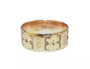 ANTIQUE 10K YELLOW GOLD VICTORIAN WIDE WEDDING BAND RING SIZE 7.75 - Picture 1 of 5