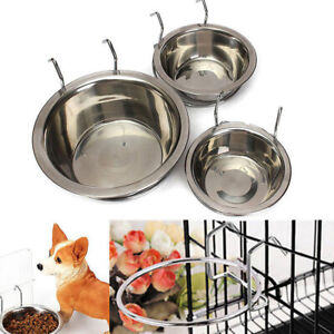 Pets Dog Stainless Steel Bowl Cage Crate Hook Hanging Food Dish Water Feeder 